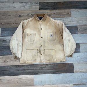 Vintage 80s carhartt Detroit button up cream jacket